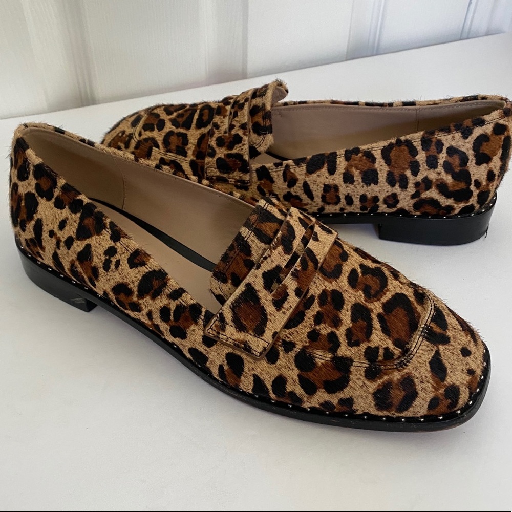 Something Navy Leopard Print Pony Hair Loafers in Brown and Black